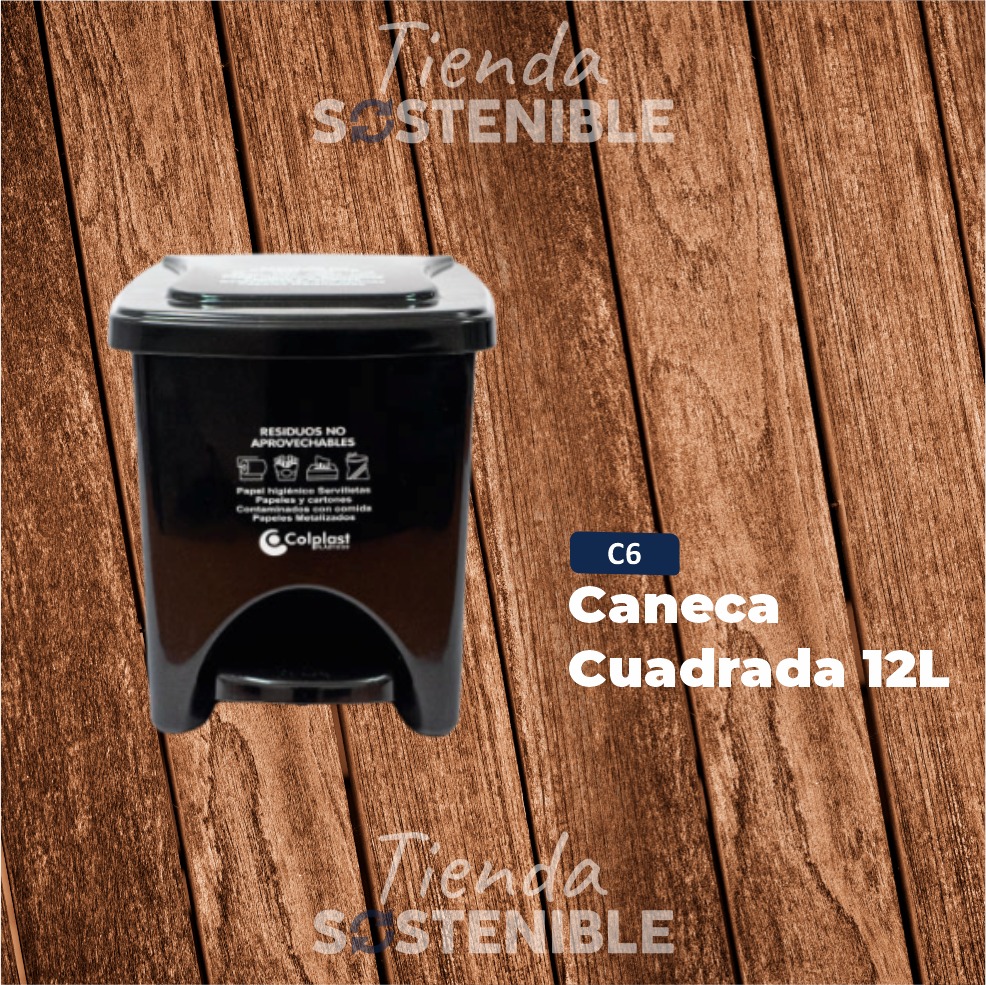 Caneca/papelera de basura 12 L cuadrada con pedal