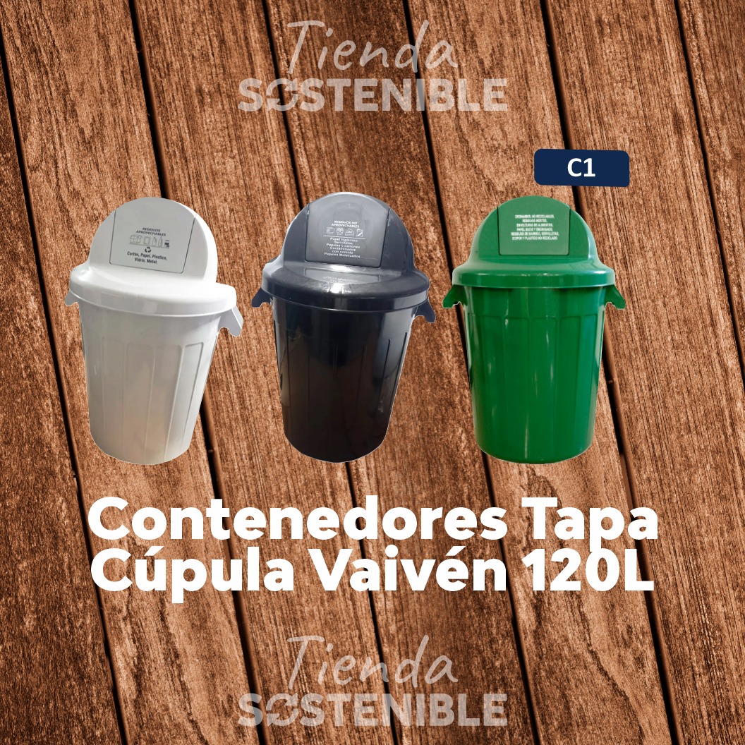 Caneca/papelera de basura contenedor tapa cúpula vaivén 120 L